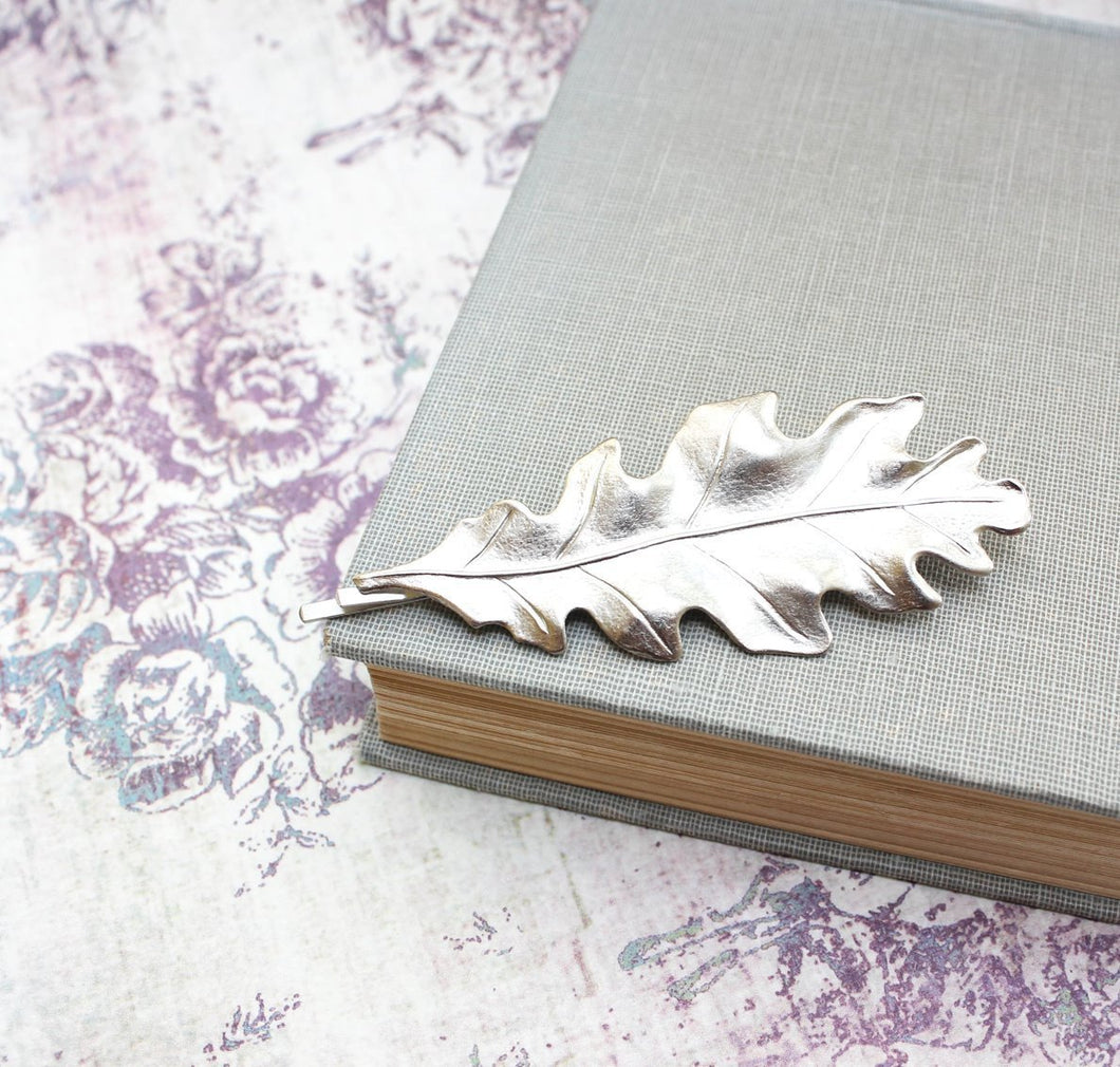 Silver Oak Leaf Bobby Pin