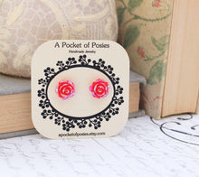 Load image into Gallery viewer, Shimmer Rose Studs - Red