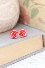 Load image into Gallery viewer, Shimmer Rose Studs - Red