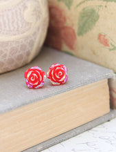 Load image into Gallery viewer, Shimmer Rose Studs - Red
