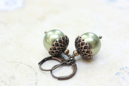 Green Pearl Acorn Necklace