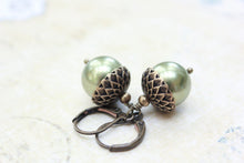 Load image into Gallery viewer, Pearl Acorn Earrings -Light Green