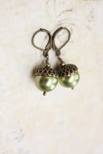Load image into Gallery viewer, Pearl Acorn Earrings -Light Green