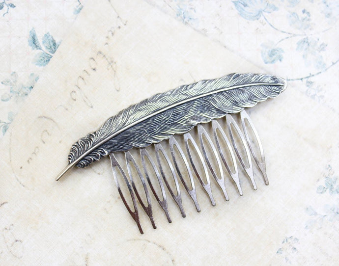 Feather Comb - Antique Silver