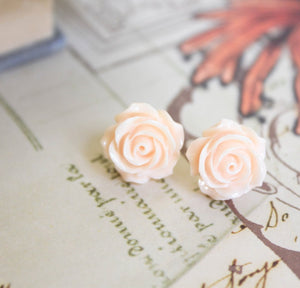 Light Peach Rose Stud Earrings -  Flower Studs