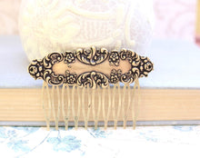 Load image into Gallery viewer, Floral Hair Comb -Antique Gold Brass