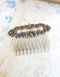 Floral Hair Comb -Antique Gold Brass