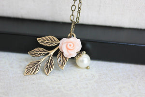Pink Rose Charm Necklace