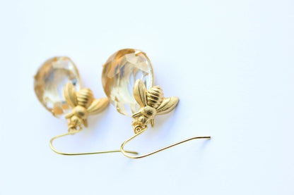 Honey Bee Earrings - Glass Drops