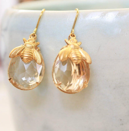 Honey Bee Earrings - Glass Drops