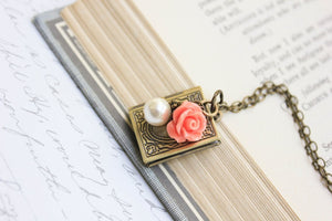 Book Locket - Coral Rose