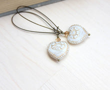 Load image into Gallery viewer, Long Earrings - Antique White Heart