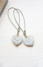 Load image into Gallery viewer, Long Earrings - Antique White Heart