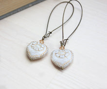 Load image into Gallery viewer, Long Earrings - Antique White Heart