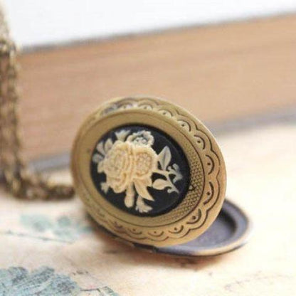 Black Floral Cameo Locket