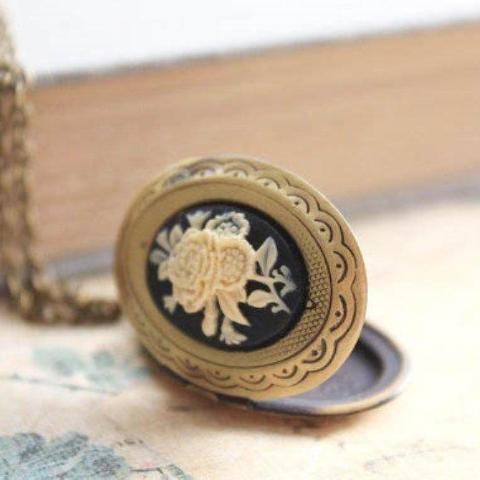 Black Floral Cameo Locket