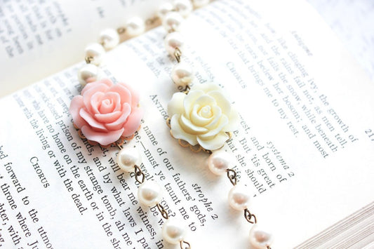 Ivory Rose and Pearl Bracelet