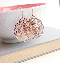 Load image into Gallery viewer, Lacy Filigree Earrings - Rose Gold