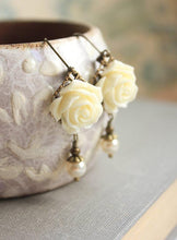 Load image into Gallery viewer, Ivory Cream Rose Earring