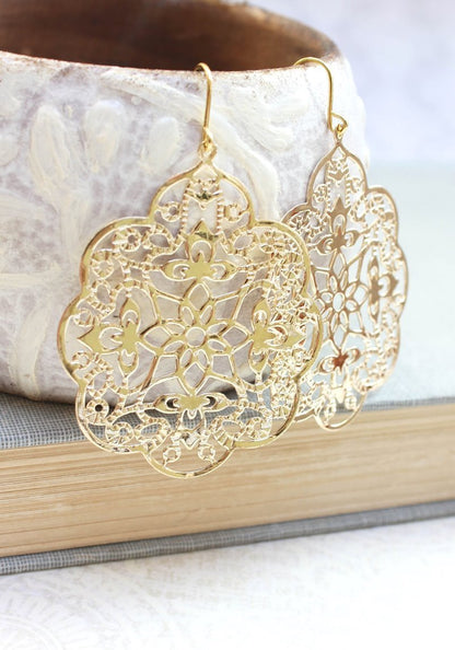 Lacy Filigree Earrings - Gold