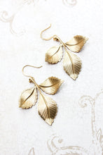 Load image into Gallery viewer, Three Leaf Branch Earrings - Gold Brass