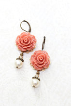 Load image into Gallery viewer, Coral Rose Earrings - Pearl Drops