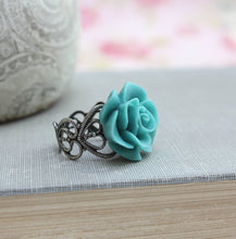 Load image into Gallery viewer, Deep Teal Rose Ring