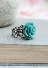 Load image into Gallery viewer, Deep Teal Rose Ring