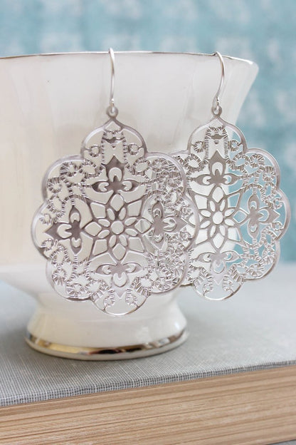 Lacy Filigree Earrings - Silver