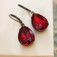 Load image into Gallery viewer, Ruby Red Teardrop Earrings