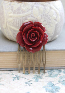 Red Rose Hair Comb - C1076
