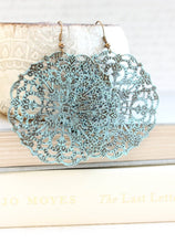 Load image into Gallery viewer, Big Lacy Filigree Earrings - Denim