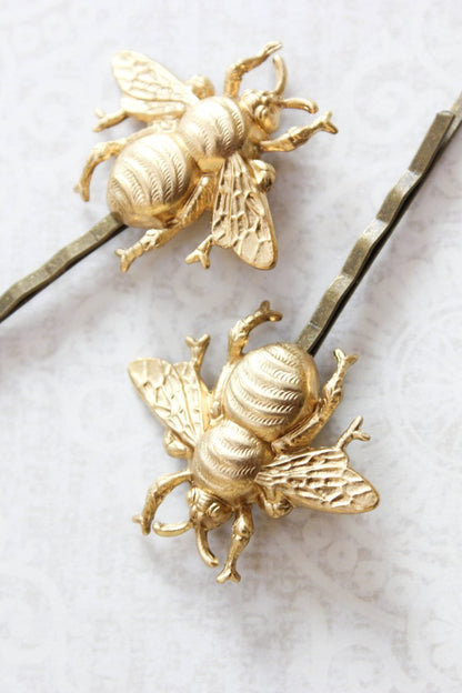 Bee Bobby Pins - Gold Brass (set of 2 pins)