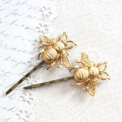 Bee Bobby Pins - Gold Brass (set of 2 pins)