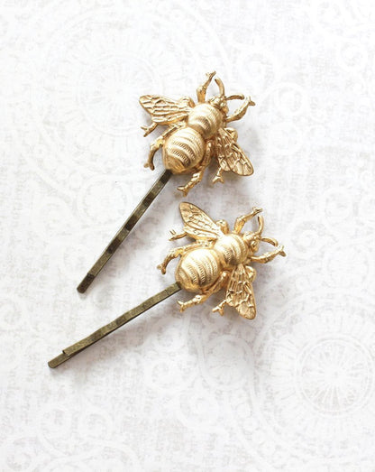 Bee Bobby Pins - Gold Brass (set of 2 pins)