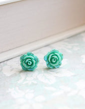 Load image into Gallery viewer, Shimmer Rose Studs - Teal