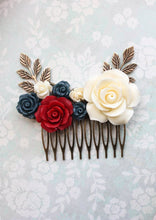Load image into Gallery viewer, Red and Navy Floral Comb - C1017
