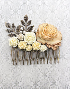 Flowers and Pearls Hair Comb - C1003