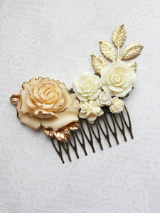 Gold and Cream Floral Comb - C1059