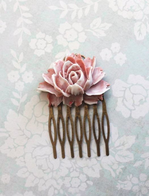 Dusty Pink Rose Comb - C1078