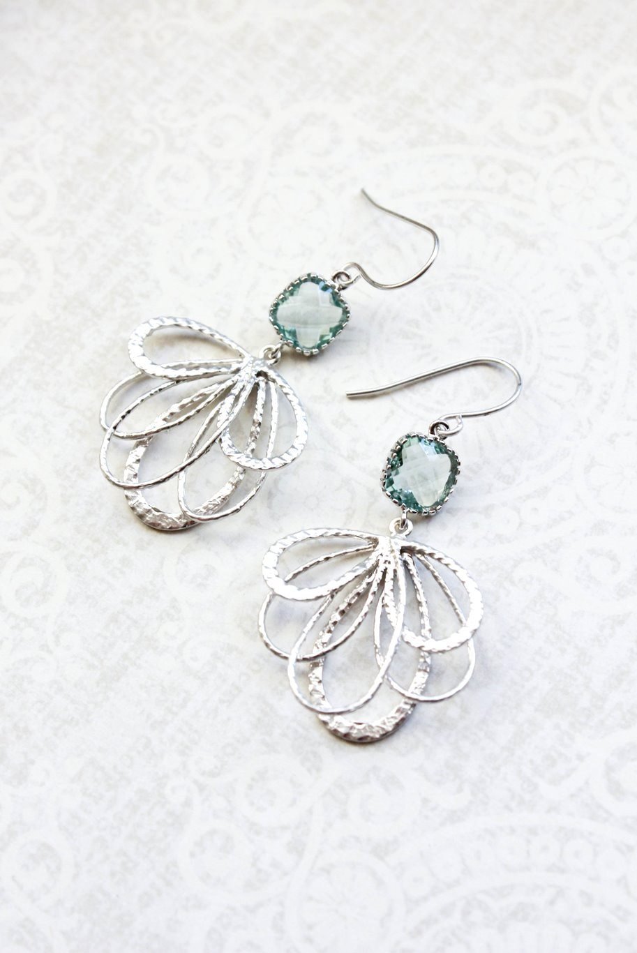 Silver Loop Earrings - Aqua