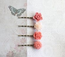 Load image into Gallery viewer, Coral Peach Flower Bobby Pins - BP1001