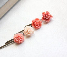 Load image into Gallery viewer, Coral Peach Flower Bobby Pins - BP1001