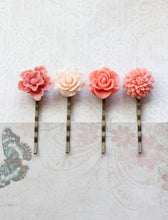 Load image into Gallery viewer, Coral Peach Flower Bobby Pins - BP1001