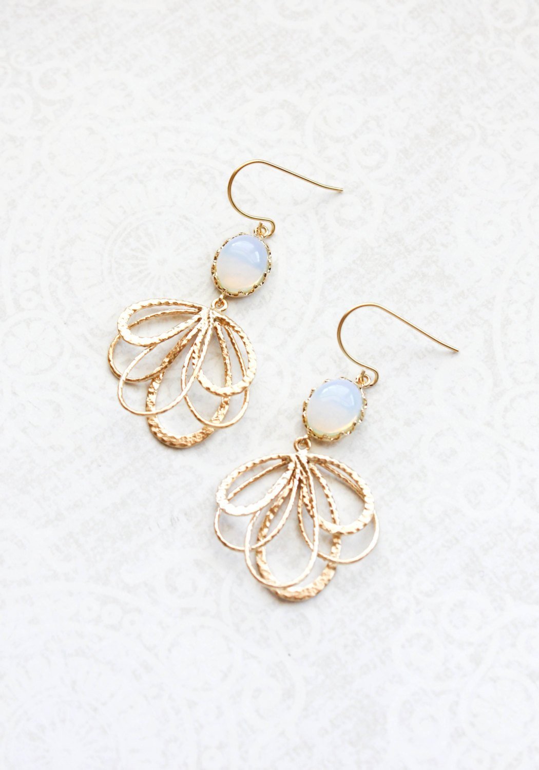 Gold Loop Earrings - Opal Glass