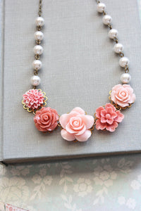 Coral and Pink Rose Necklace