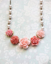 Load image into Gallery viewer, Coral and Pink Rose Necklace