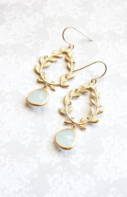 Gold Laurel Wreath Earrings - Alice Blue