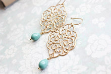 Load image into Gallery viewer, Silver Filigree Earrings - Teal