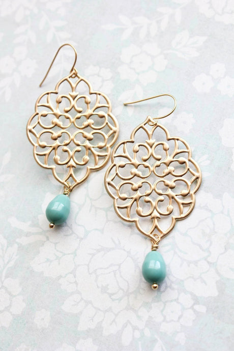 Silver Filigree Earrings - Teal